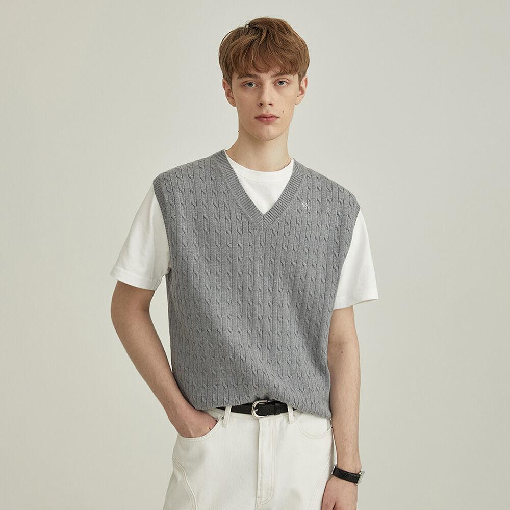 UNISEX V-NECK CABLE KNIT VEST MELANGE GREY_M_UDSW2A101G2