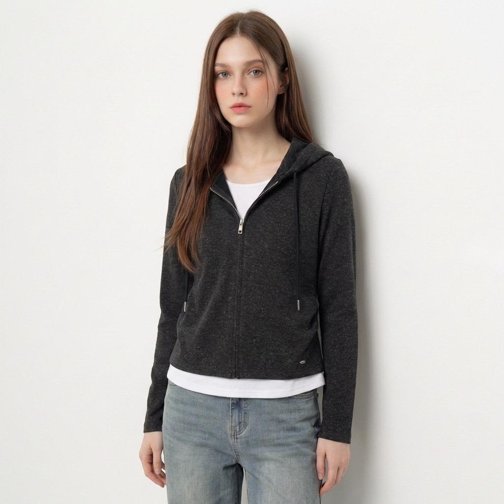 행텐 여성 웨일 레이어드 후드집업_블랙