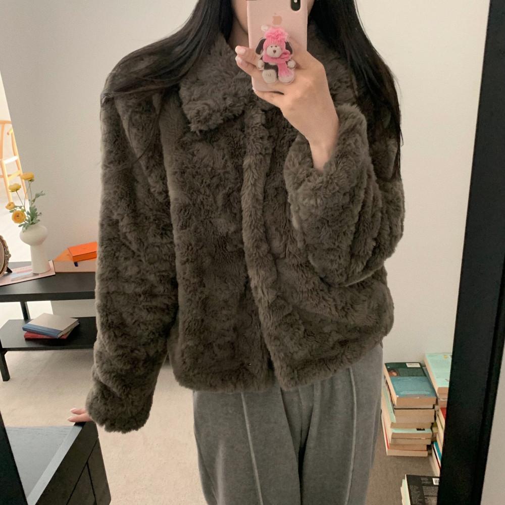 여성 소프트 카라 밍크 크롭 퍼 자켓