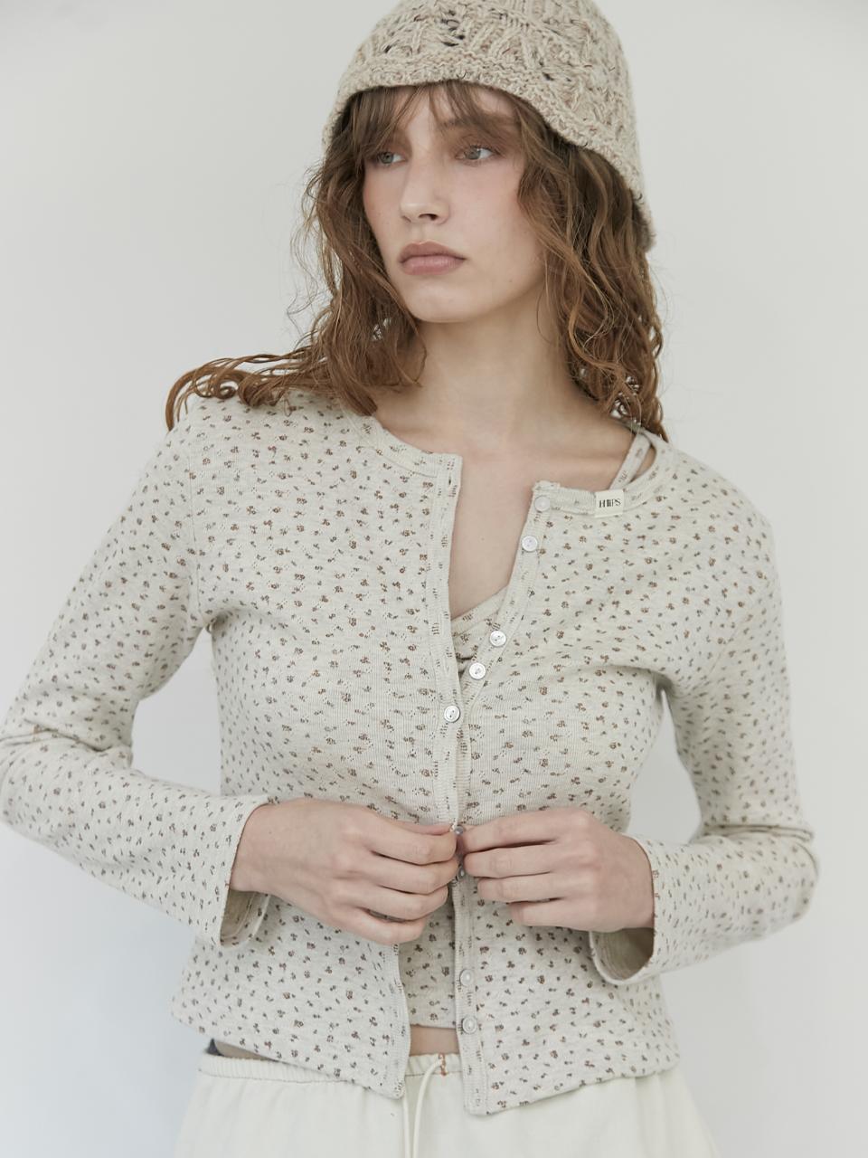 Eyelet Flower Button-up Cardigan (oatmeal)