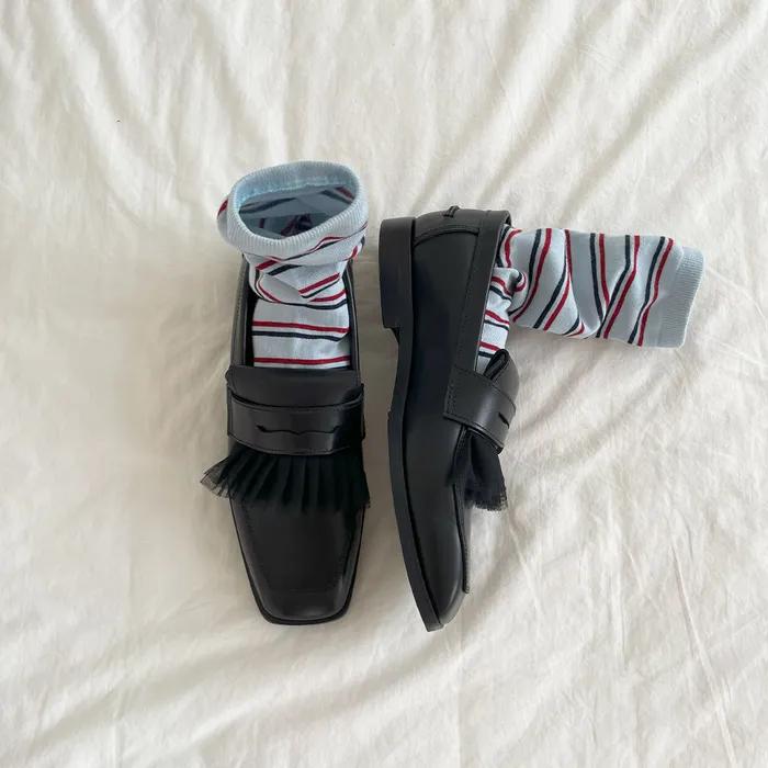 [NT3 X MA JOURNEE] Square toe ruffle Loafer_black