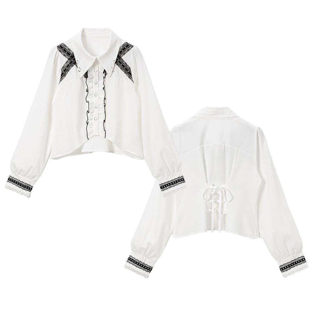 【AWSALE対象】スタッズレースブレードブラウス - ホワイト / M