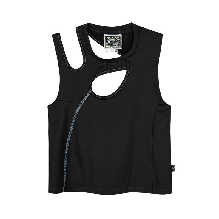 Curved Cutout Tank Top_11UUT553 BLACK