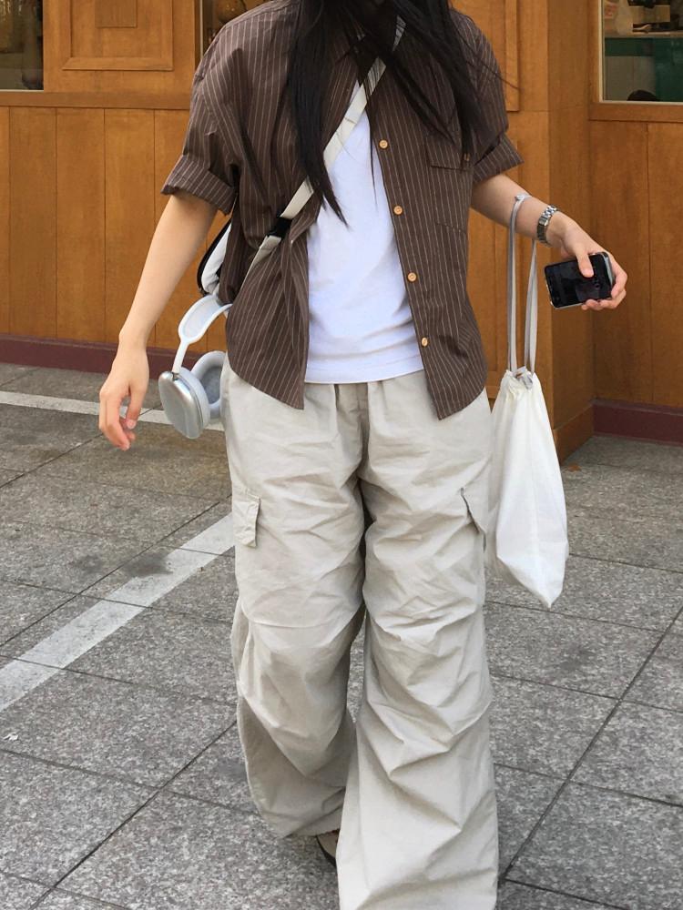 우드 스트라이프 셔츠 (cream/brown)