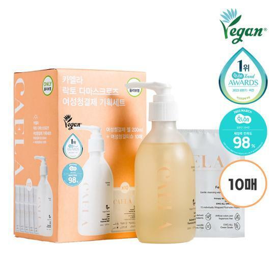 [단독기획]카엘라 락토 다마스크로즈 여성청결제 기획세트(젤200ml+티슈10매)