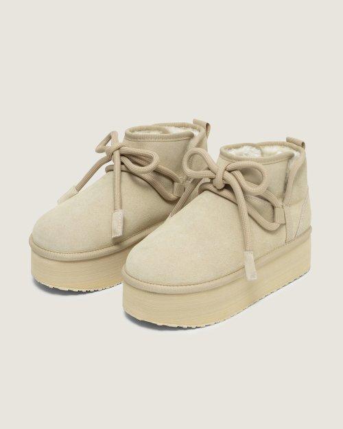 Fuzzy Ribbon Platform Boots_Beige