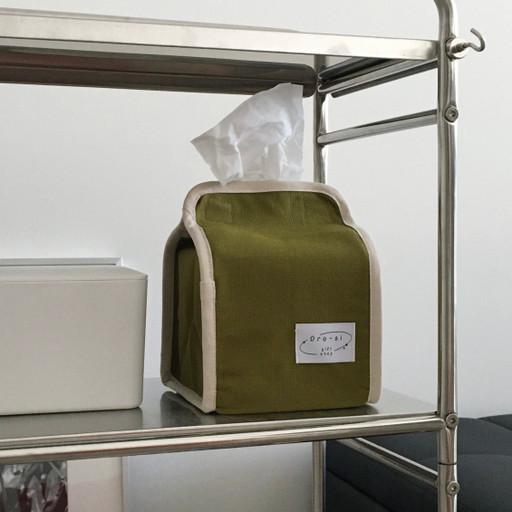 바이어스 티슈케이스 올리브아이보리 (정사각)