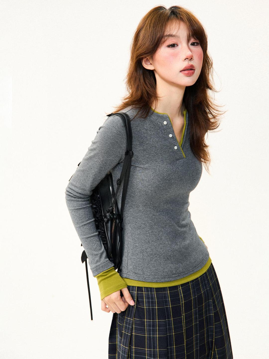 여성 슬림핏 레이어드 긴팔 한정 할인