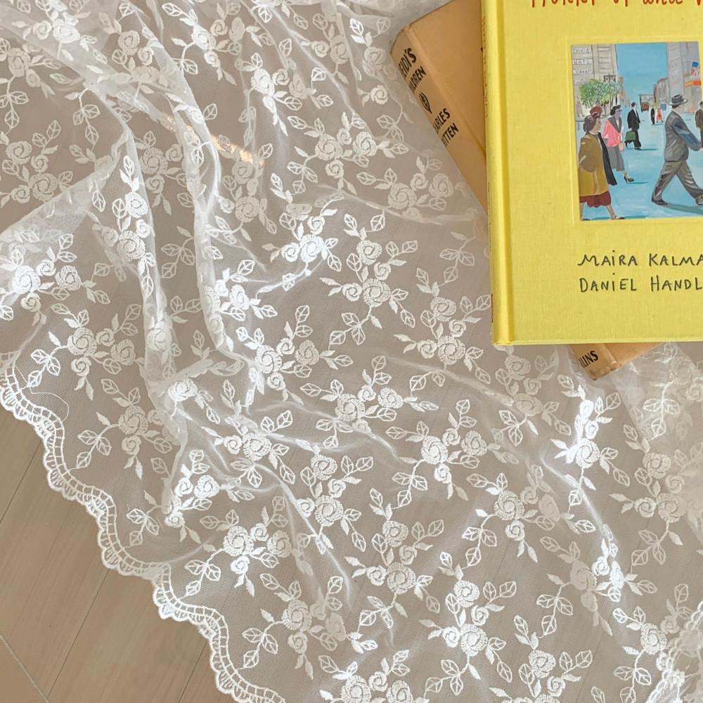 [망사] 빈티지 로즈 백아이보리 레이스원단 1마