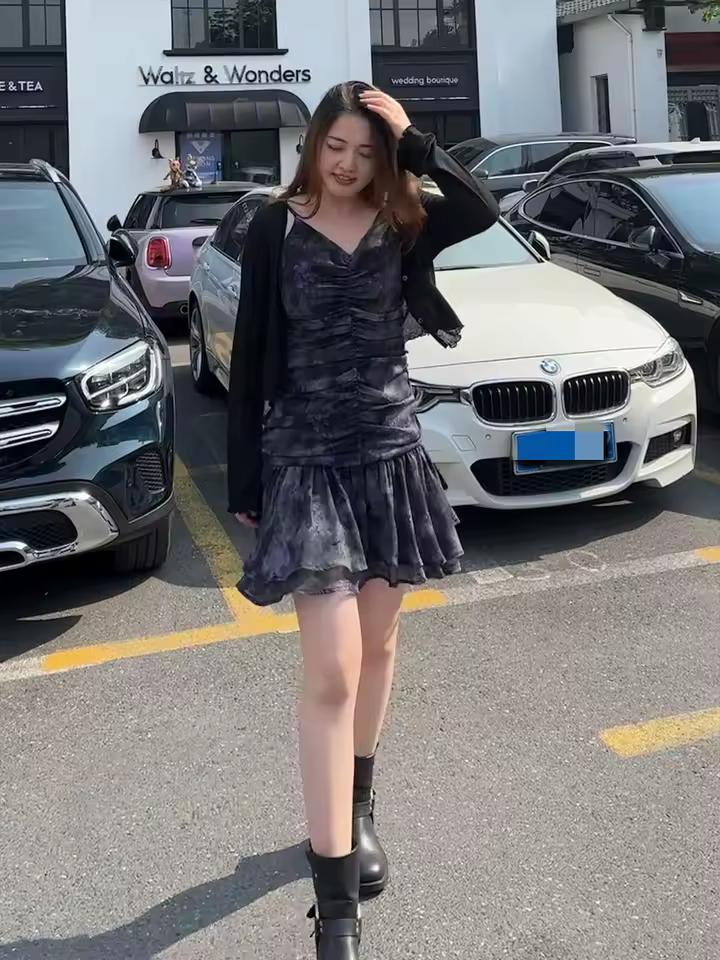 허리 Cinching 신부 들러리 드레스 여성 짧은 치마 디자인 감각 대형 지방 MM 허리 슬리밍 드레스 한국 스타일 봄 여름 가을