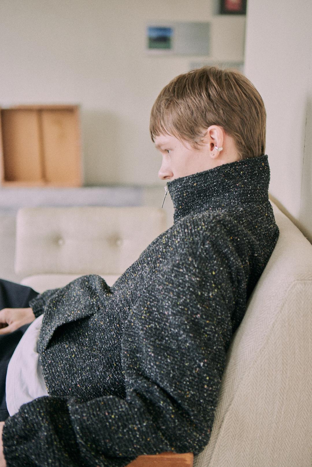 multi-black tweed track jacket
