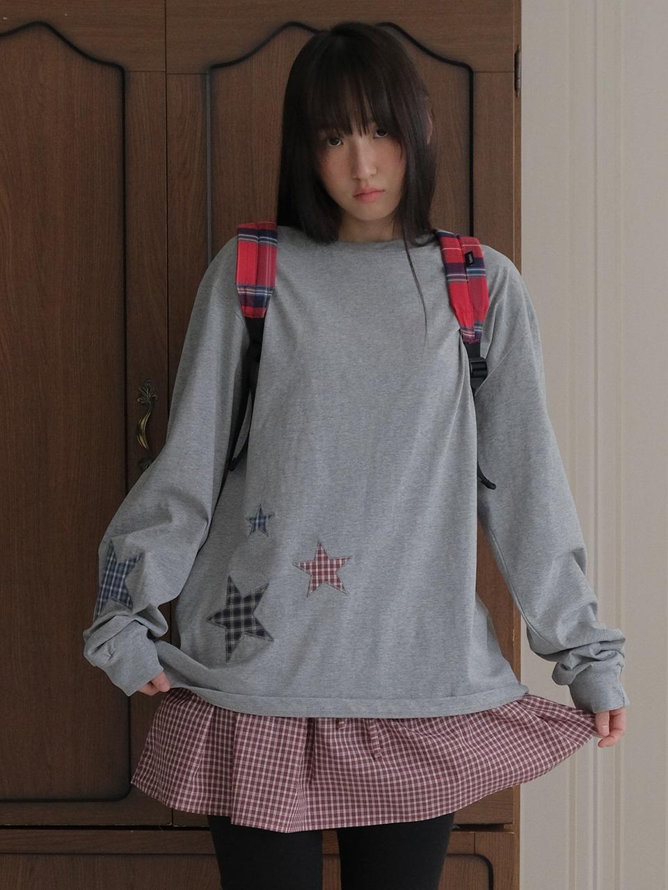 [10/17 예약배송][2nd] Star patchwork long sleeve tee_melange gray