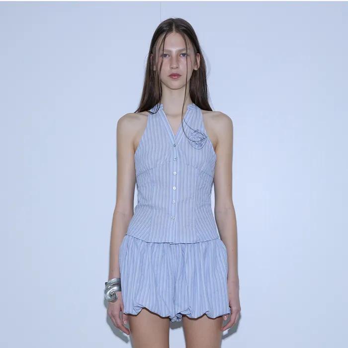STRIPED SLEEVELESS SHIRT, BLUE