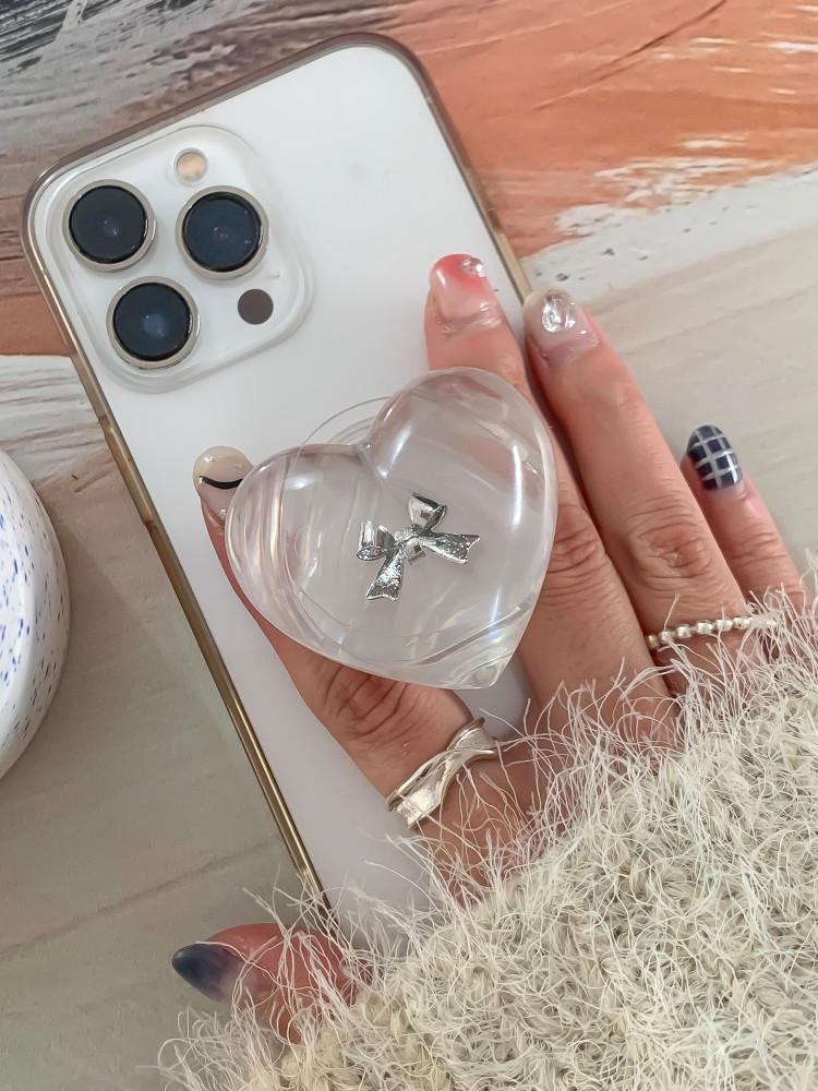 클리어 리본 하트 레진 그립톡 - 그리핑 스마트톡