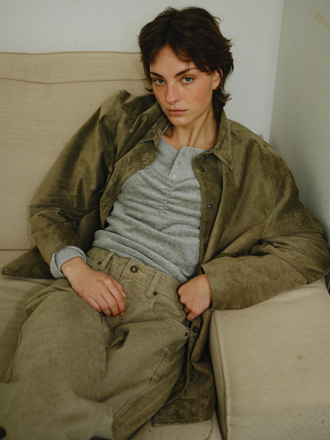 Suede shirt jacket (olive)