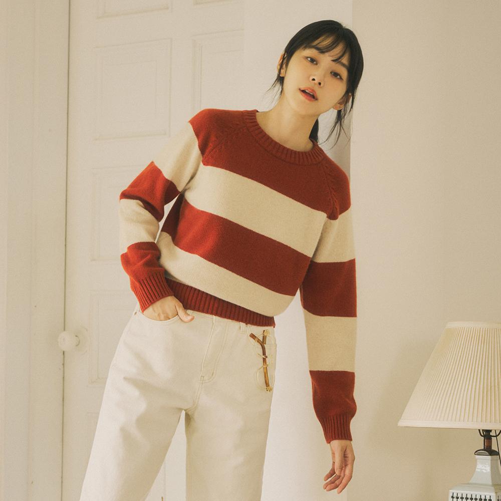 SIKN2094 메리노울 레트로ST 코지 니트_Brick