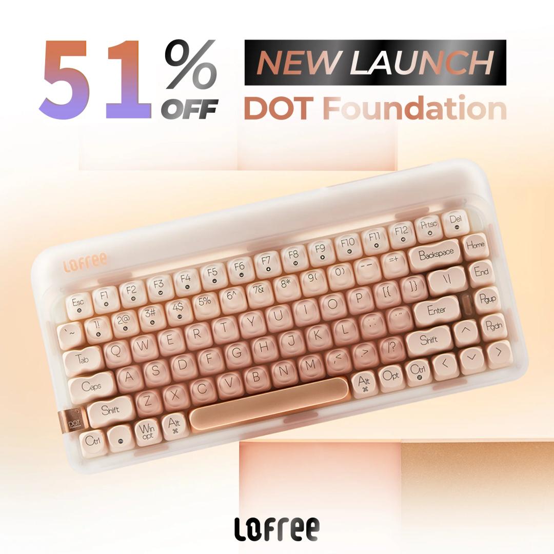 Lofree DOT "파운데이션" 기계식 키보드, 무선 블루투스, 3 가지 모드, 핫 플러그 및 개스킷 구조, 단일 광학 키보드