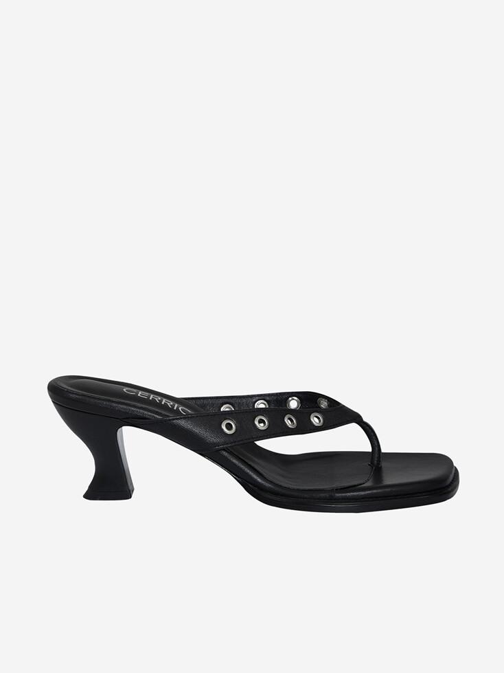 EYELET FLIP FLOP HEEL / BLACK