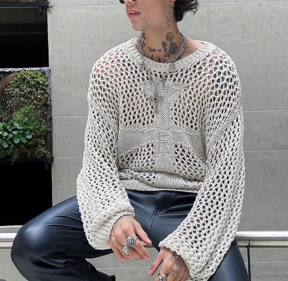 [Racer worldwide] 크로스 넷 스웨터 cross net sweater - 베이지, 블랙