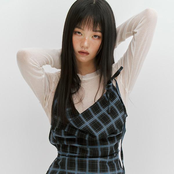 (1차 리오더) CHECK HALTER TIED TOP - BLACK