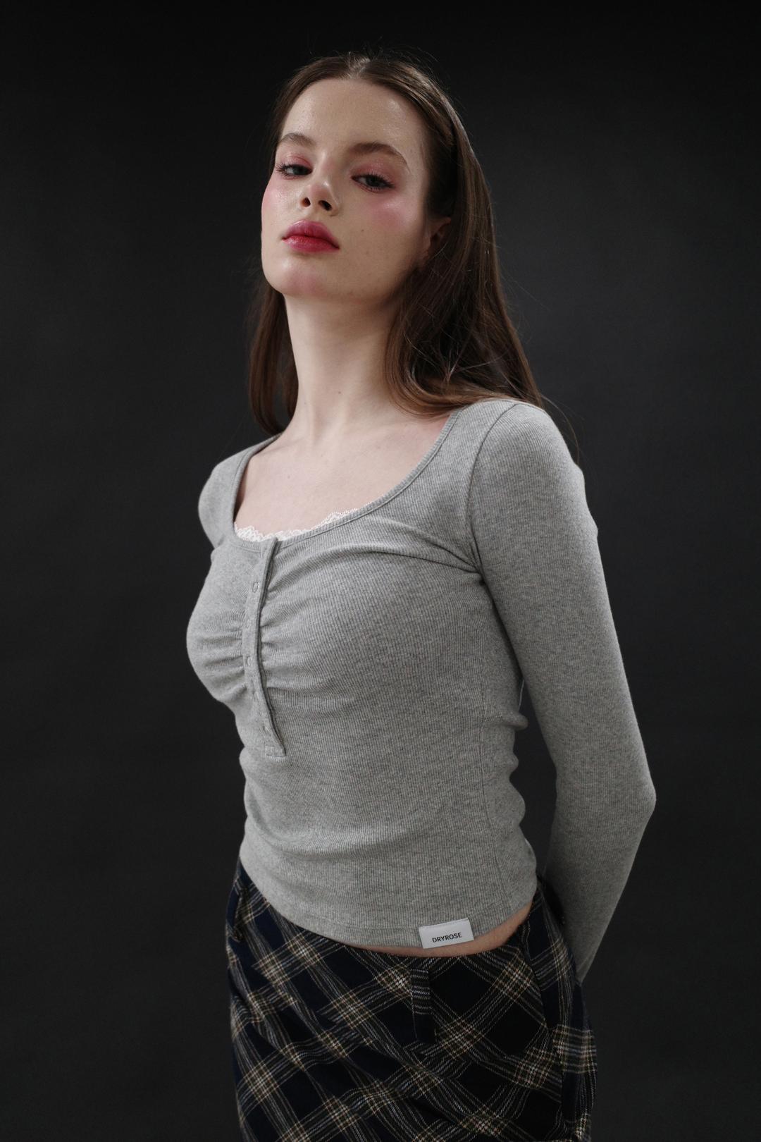 SNAP SHIRRING TOP (GRAY)