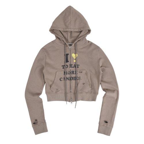 I LOVE CANDY Crop Hoodie zip-up -[BROWN]
