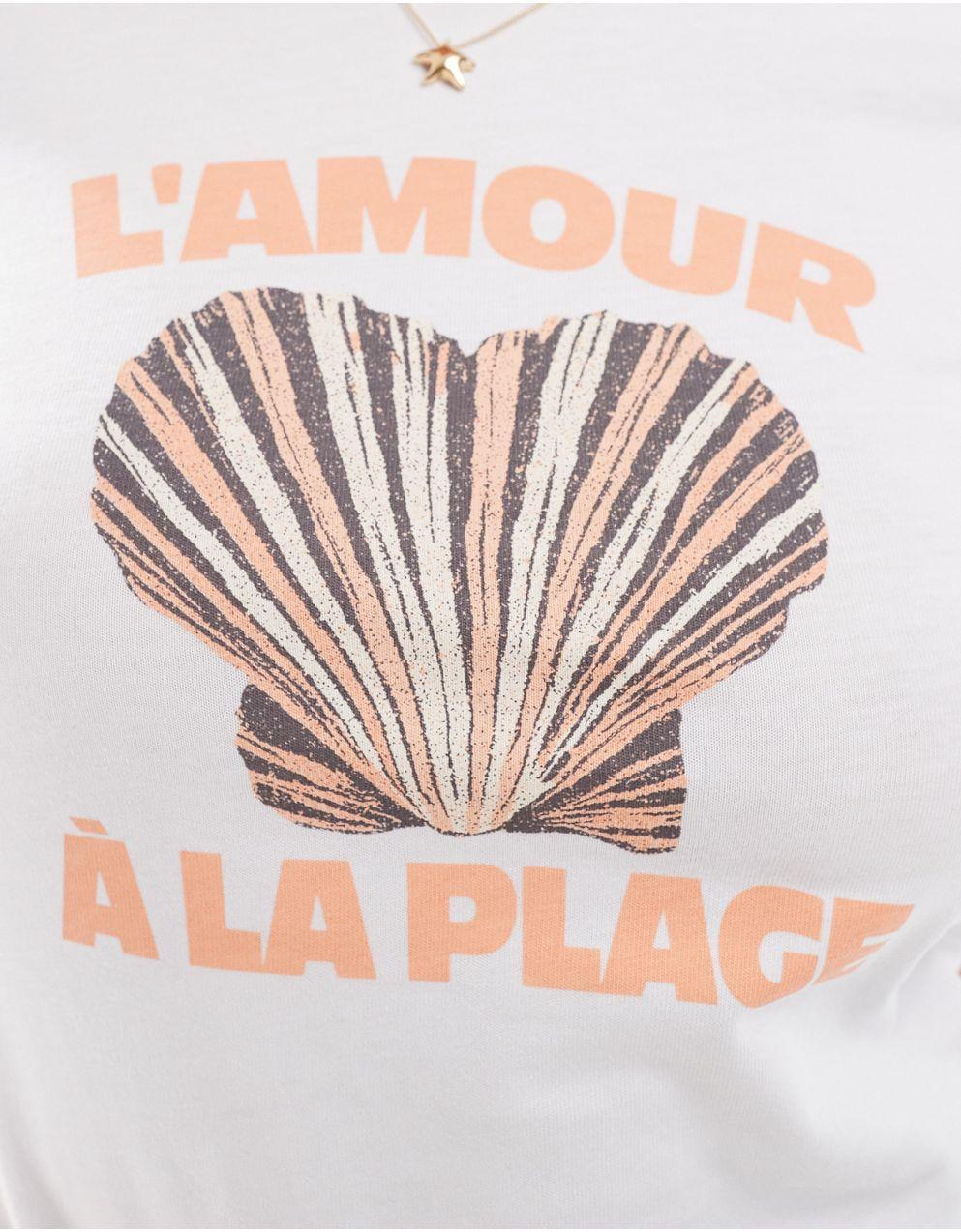 흰색 라플라쥬 쉘 그래픽이 있는 ASOS DESIGN 베이비 티셔츠