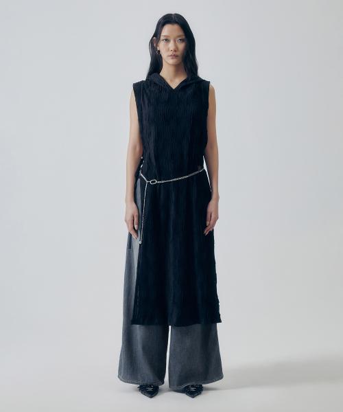 Pleated Cover-up Dress [ Black ]