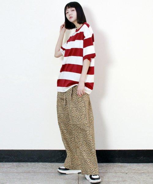 사이드 원턱 레오파드 리얼 와이드 팬츠 카멜