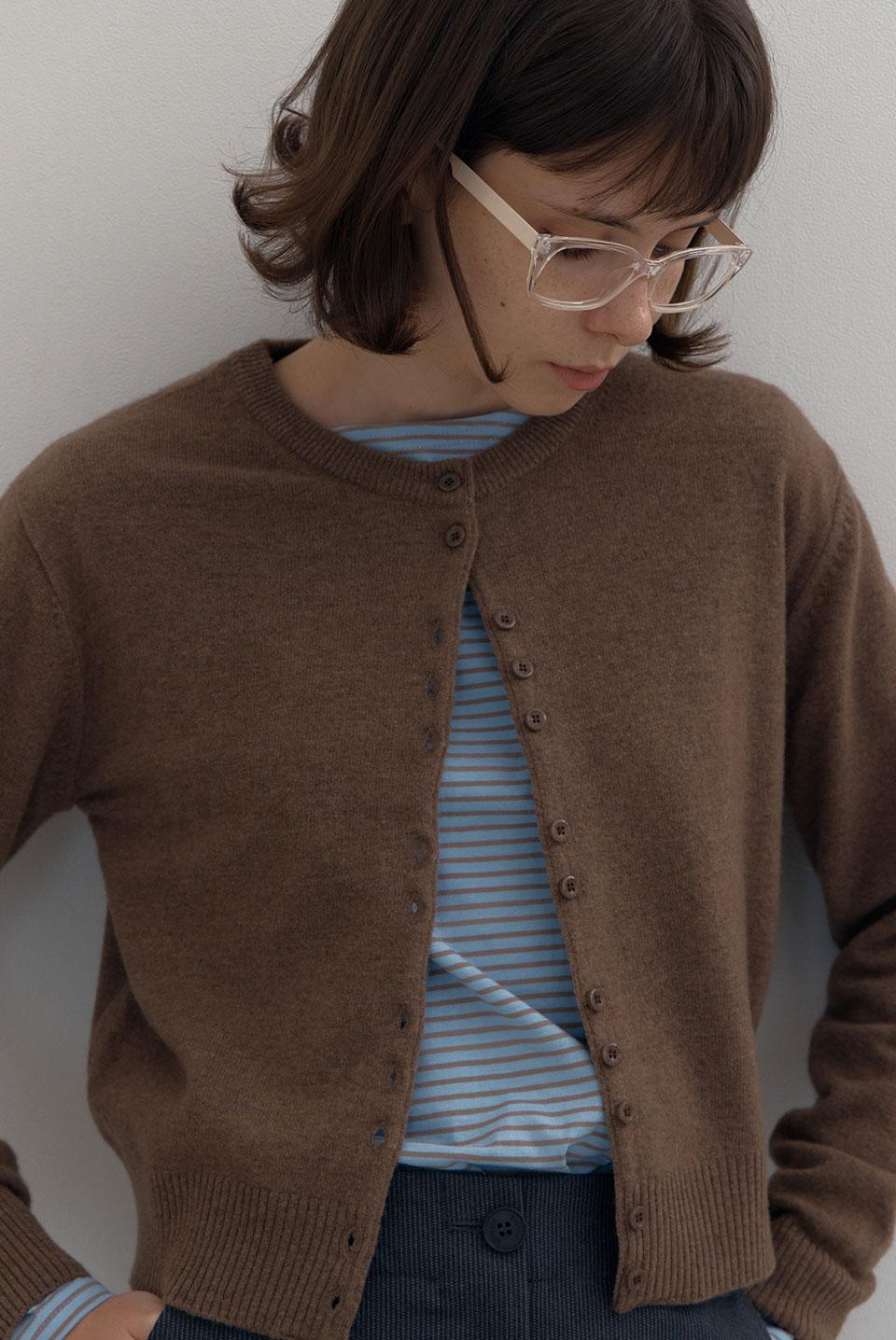 fine wool round cardigan - brown