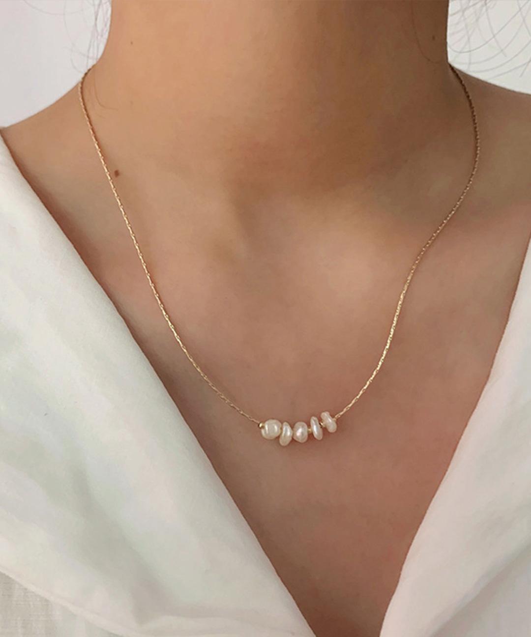 14k 골드 담수진주 포인트 목걸이 롱 초커