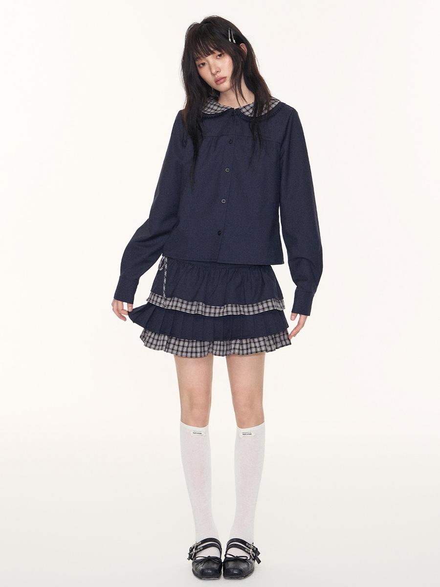 TAKEANAP Preppy Check Layered Set-up