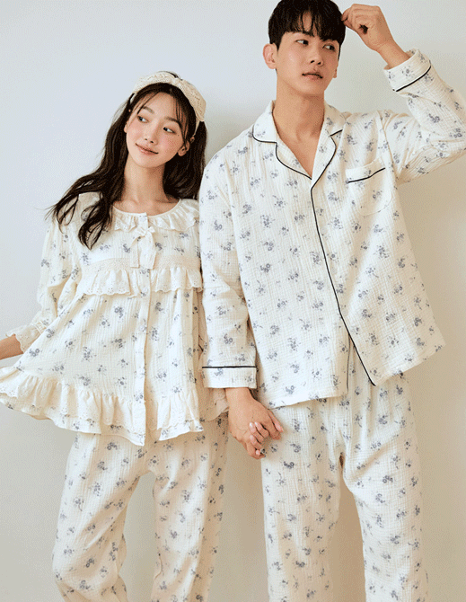 네롤리 요루 7부소매 신혼부부 커플순면잠옷 2styles