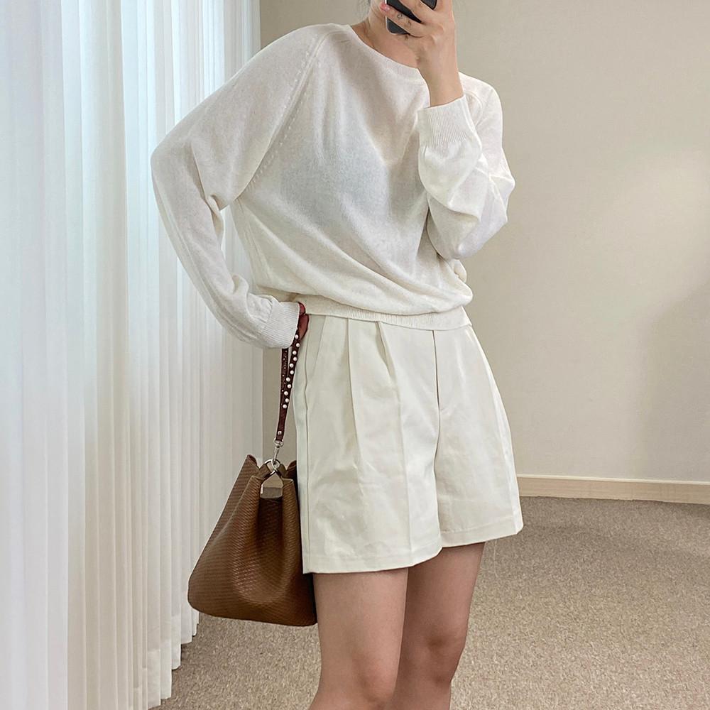 베킨 니트/여성 여자 여름 린넨 긴팔 루즈핏 라운드넥 니트 티