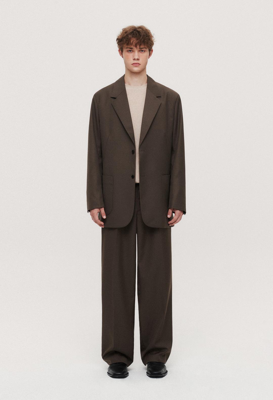 울 블렌드 시져 블레이저 브라운