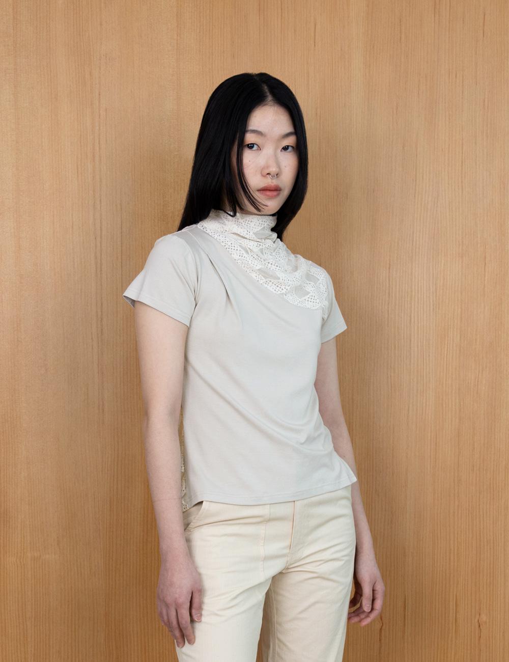 Button Drape Jersey in Ivory Lace