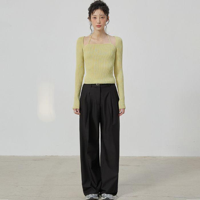 RELAX TWO-TUCK WIDE SLACKS BLACK
