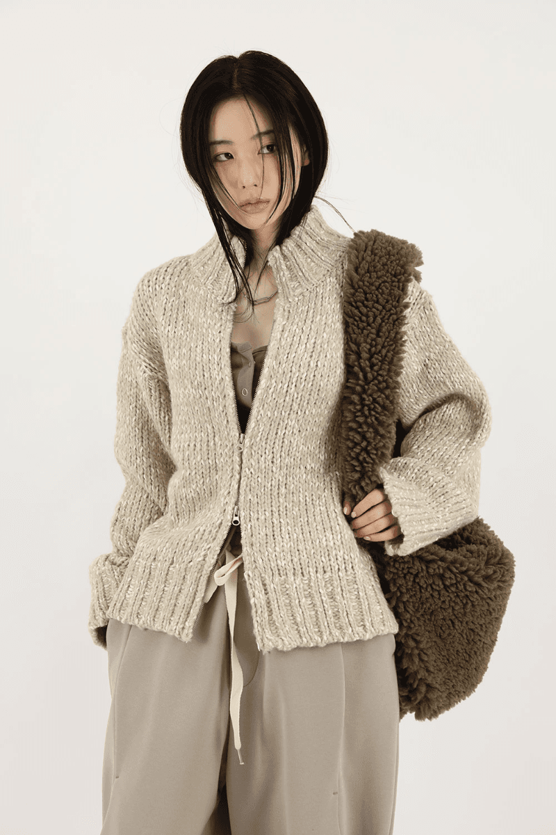 놈코어 믹스 니트 집업