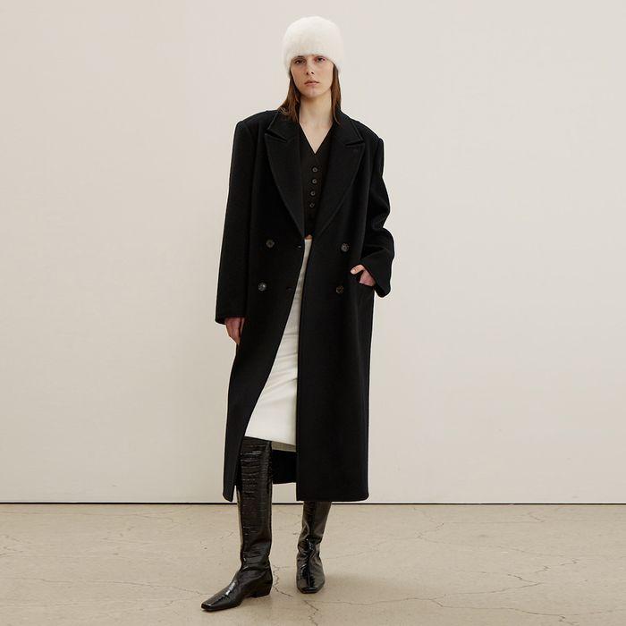 [장원영 착용] Maxi Coat In Double Face Wool Cash, Black