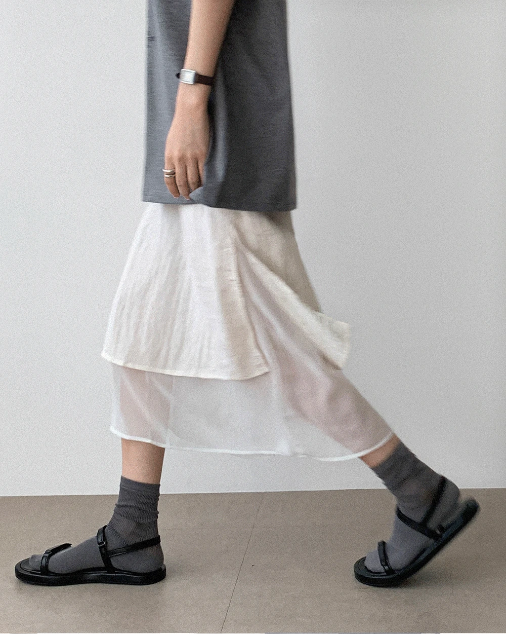 플라 밴딩 레이어드 스커트