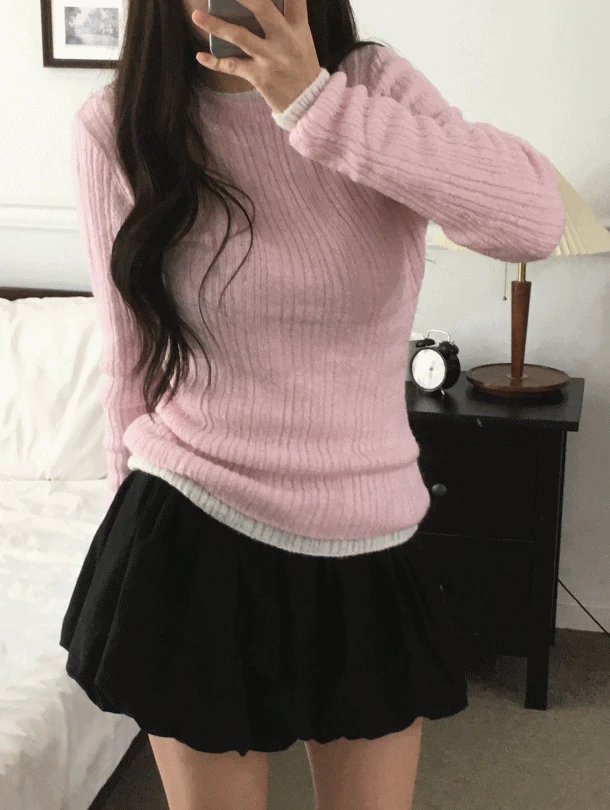 니브 레이어드 골지 니트