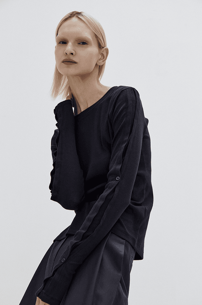 Cotton golgi button top(Black)