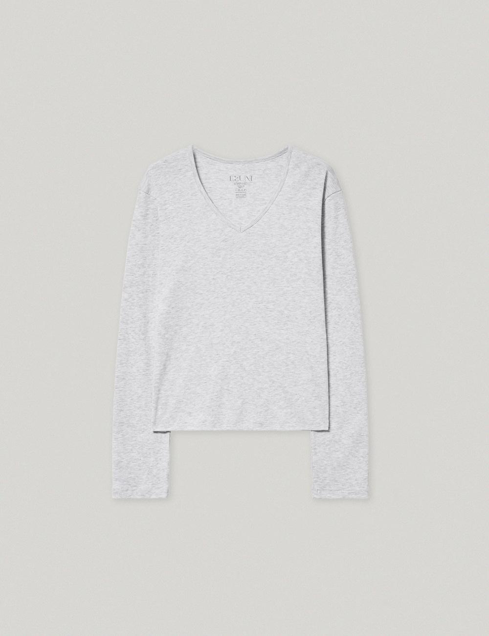Margot V Neck Cotton Top_Melange Grey