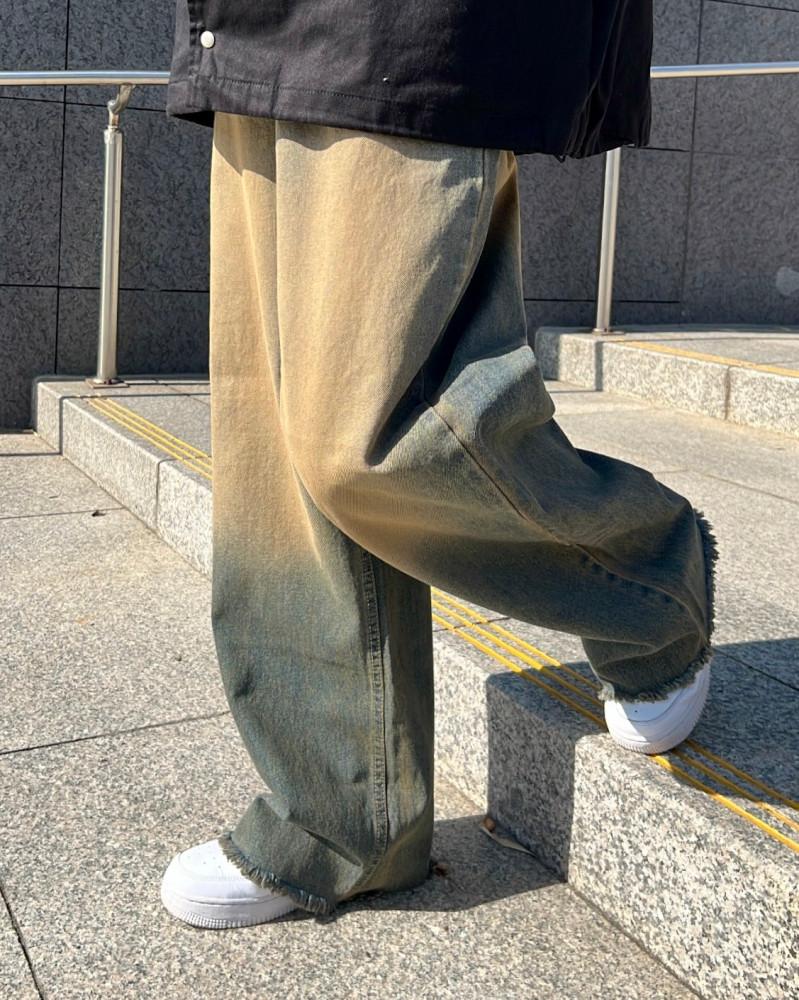 남녀공용 웨스트 와이드 데님팬츠