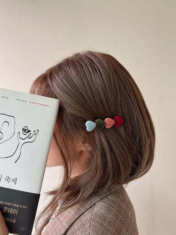 러브 벨벳 컬러 하트 포인트 앞머리 집게핀 (7컬러)