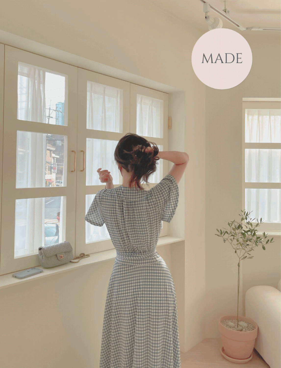 3차 리오더💙 MADE 블루 깅엄체크 롱 랩원피스