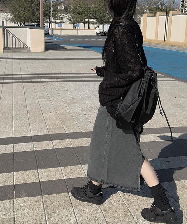 하리 흑청 트임 롱 스커트