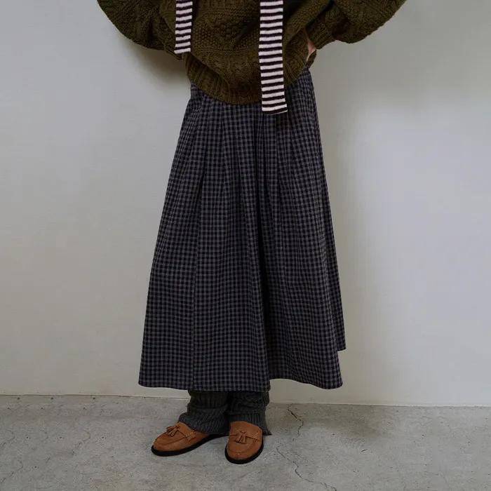Rustic long skirt_check navy