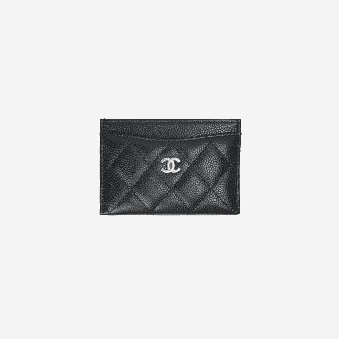 Chanel Classic Card Holder Grained Calfskin & Silver Black