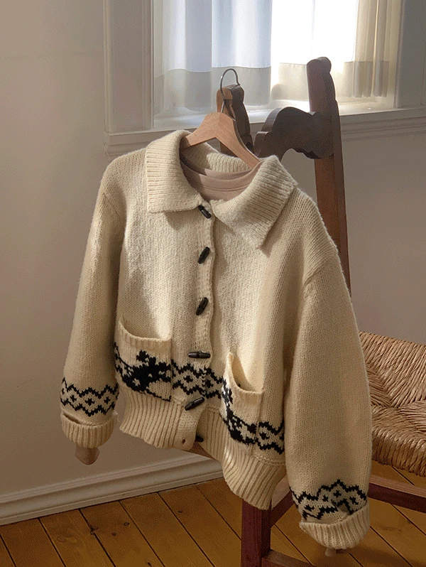 펌킨 노르딕 카라 떡볶이 가디건 - cd(2color)